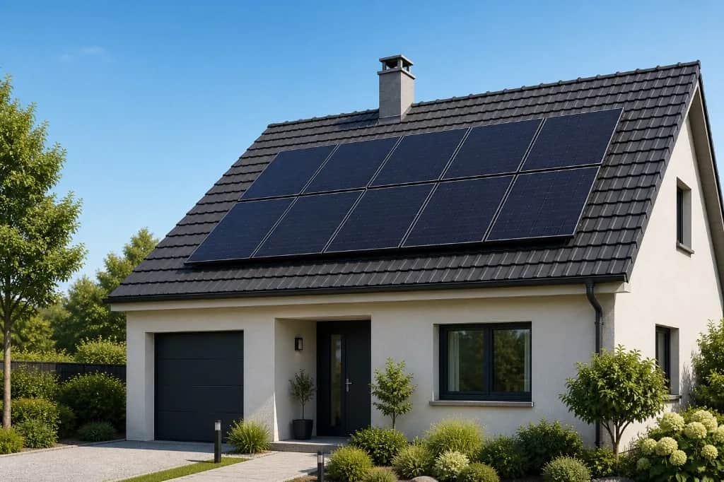 Maison moderne équipée de panneaux solaires photovoltaïques