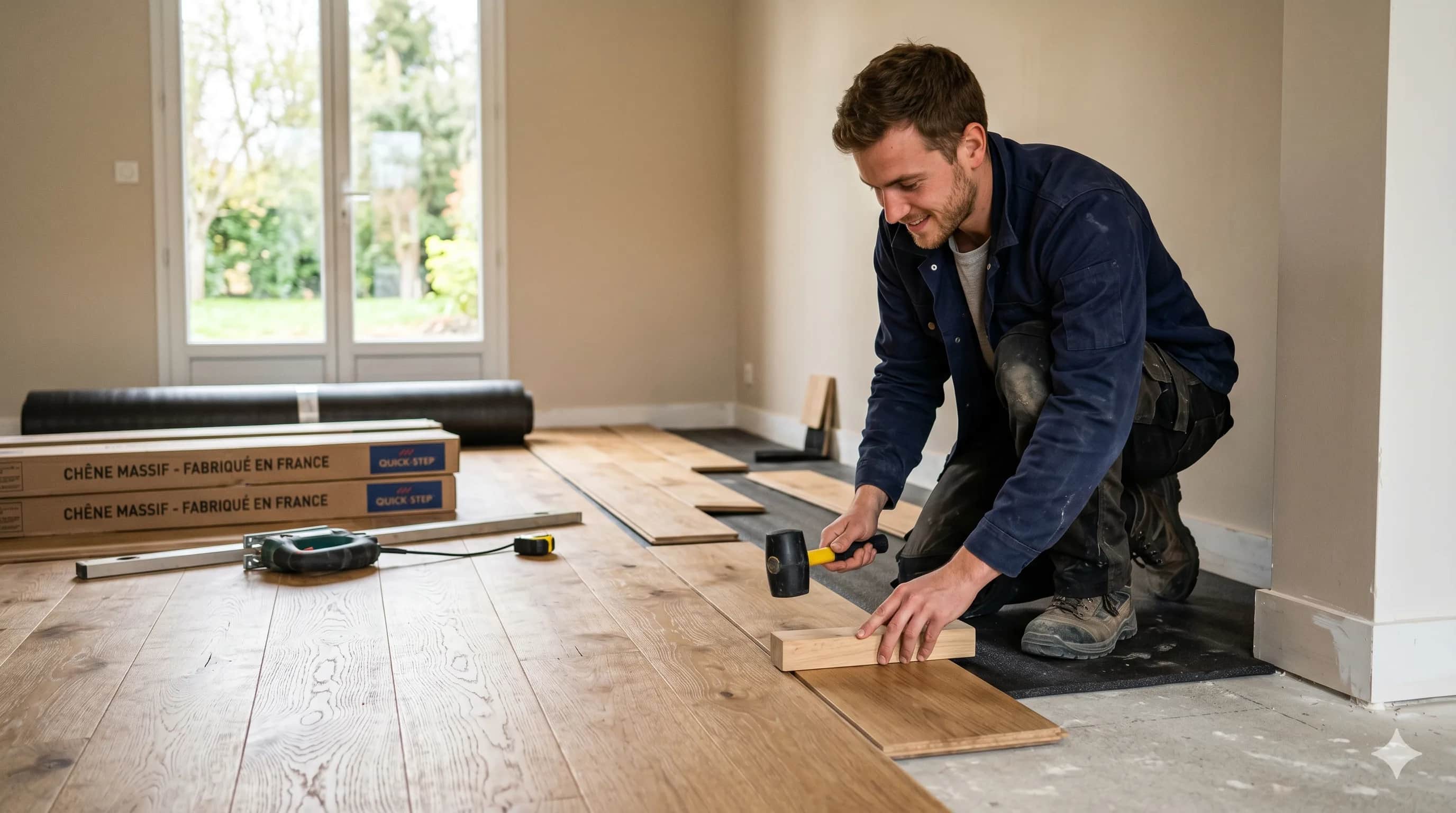 Parquet en chêne posé dans un salon